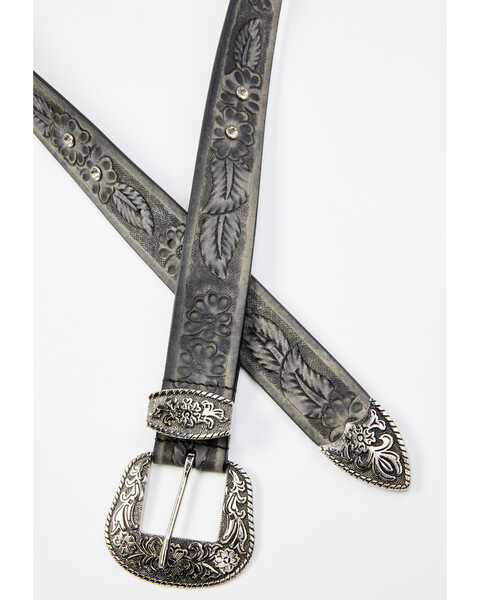 Image #2 - The Leathery Women's Rhinestone Snaps Leather Belt, Black, hi-res