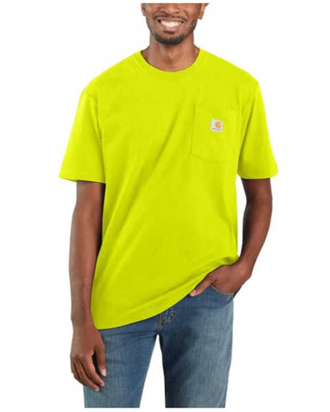 Image #1 - Carhartt Men's Loose Fit Heavyweight Logo Pocket Work T-Shirt - Tall, Bright Green, hi-res