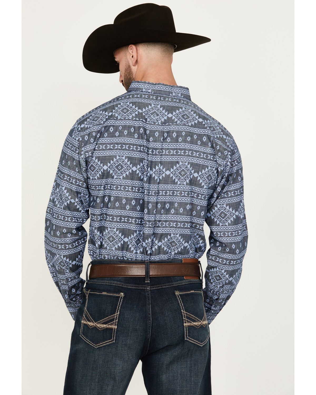 Image #4 - Ariat Men's Eddie Southwestern Print Long Sleeve Button-Down Western Shirt, Navy, hi-res