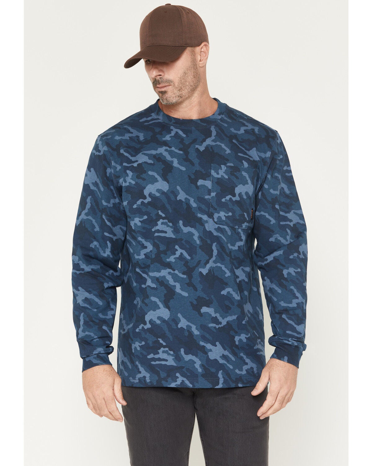 Image #1 - Hawx Men's Forge Camo Print Long Sleeve Work T-Shirt, Navy, hi-res
