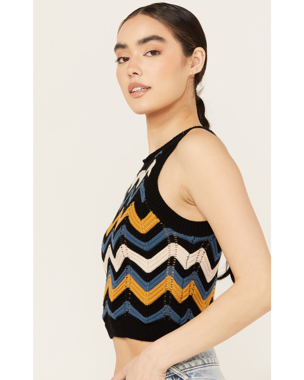 Image #2 - Revel Women's Zig Zag Sleeveless Sweater Tank, Black, hi-res