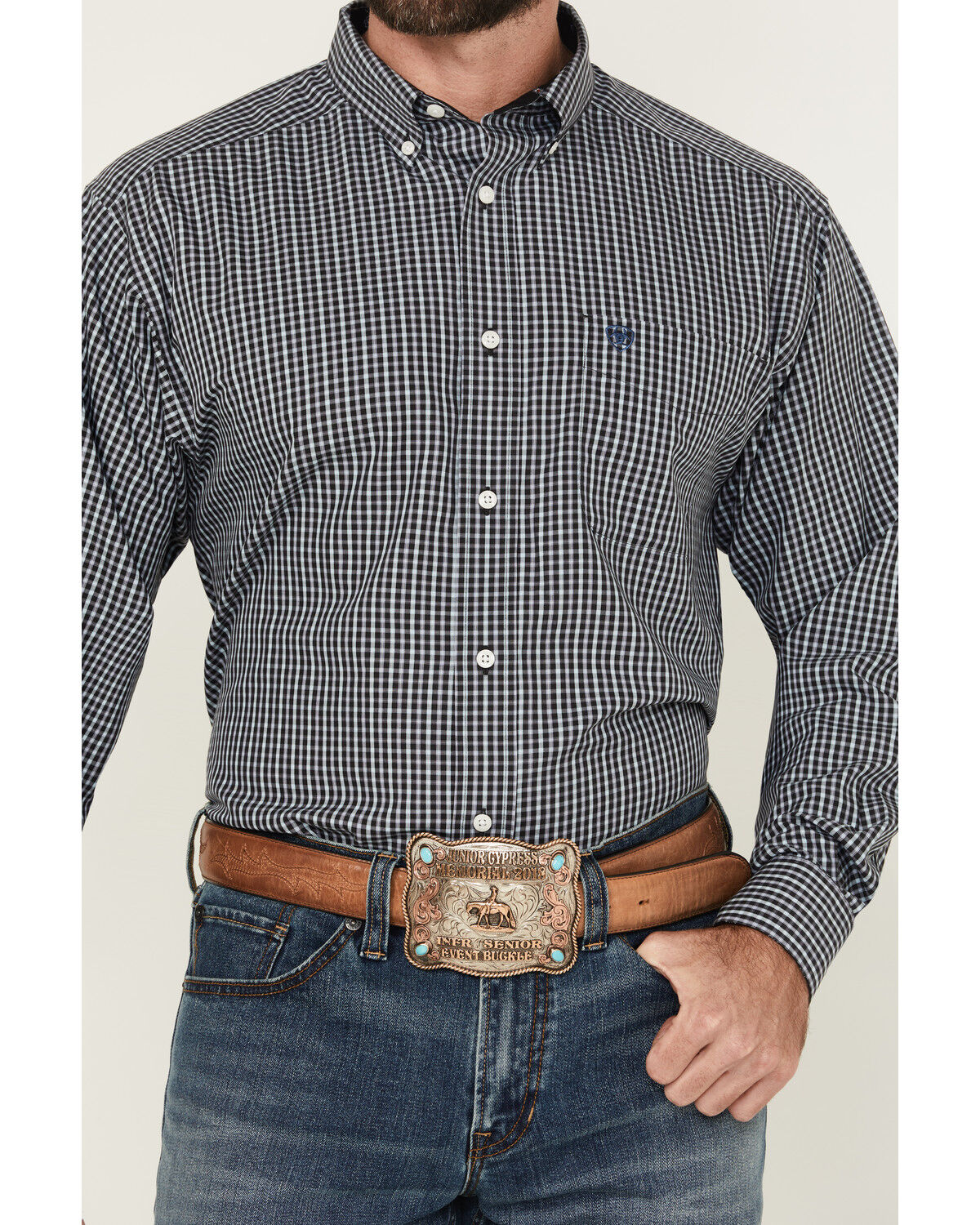 Image #3 - Ariat Men's Wrinkle Free Luther Checkered Print Long Sleeve Button-Down Western Shirt, Black, hi-res