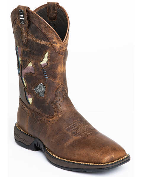 Brothers & Sons Men's Star Exports With Flag Western Performance Boots - Broad Square Toe, Brown, hi-res