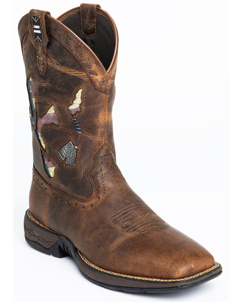 Brothers & Sons Men's Star Exports With Flag Western Boots - Broad Square Toe, Brown, hi-res