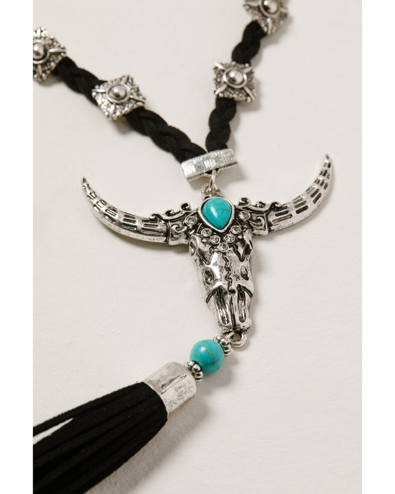 Shyanne Women's Wild Soul Longhorn Tassel Necklace, Silver, hi-res