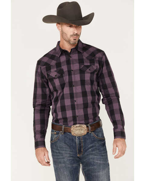 Cody James Men's Rustler Large Plaid Snap Western Shirt , Purple, hi-res
