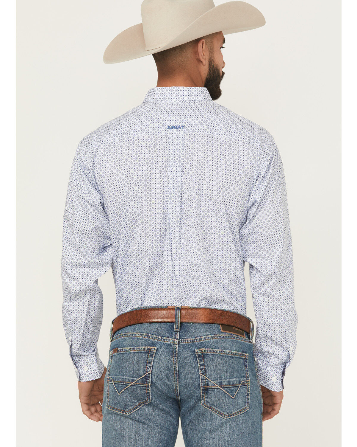 Image #4 - Ariat Men's Danny Wrinkle Free Geo Print Long Sleeve Button-Down Western Shirt, Blue, hi-res