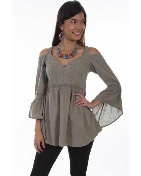 Scully Women's Cold Shoulder Long Sleeve Tunic Top , Olive, hi-res