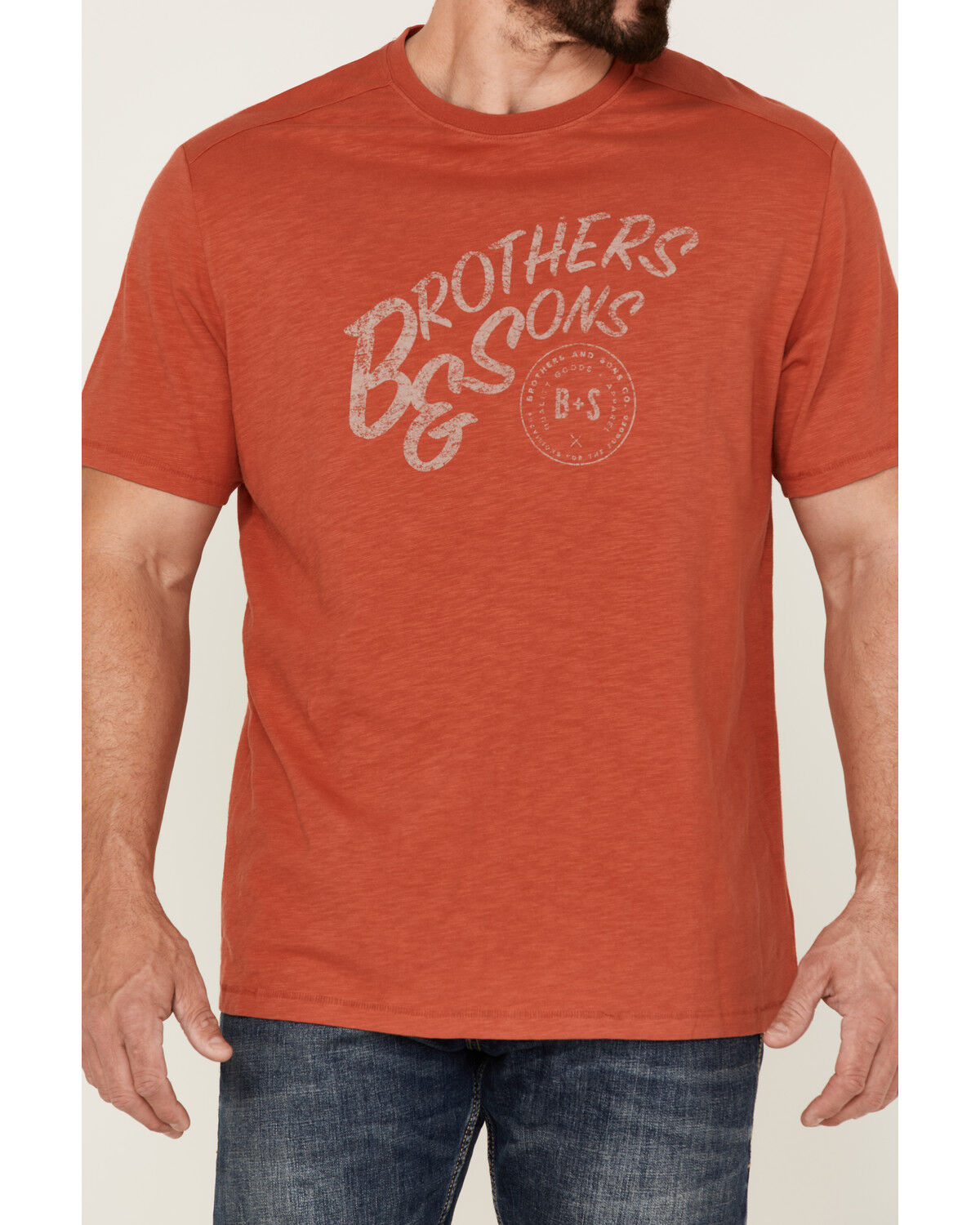 Image #3 - Brothers and Sons Men's Mercantile Light Red Weathered Slub Graphic Short Sleeve T-Shirt, Orange, hi-res