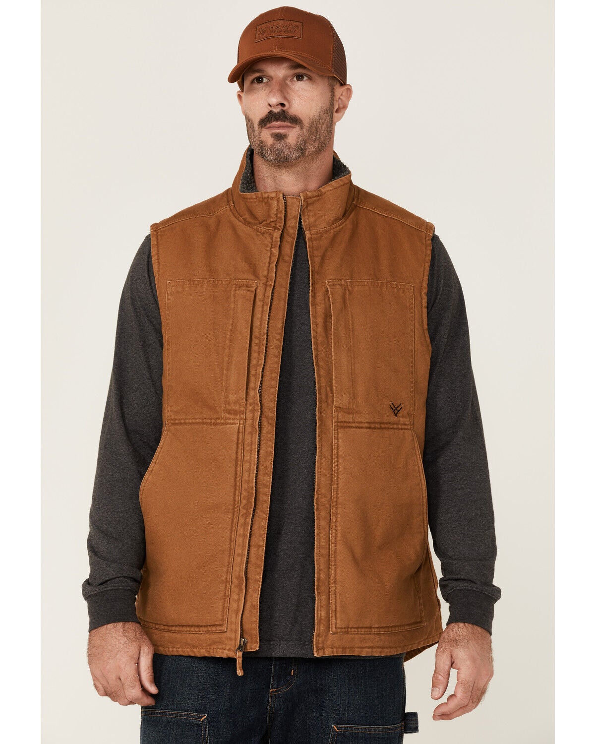 Hawx Men's Rust Copper Browder Weathered Duck Zip-Front Insulated Work Vest, Rust Copper, hi-res