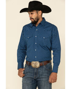 Ely Walker Men's Blue Small Geo Print Long Sleeve Western Shirt , Blue, hi-res