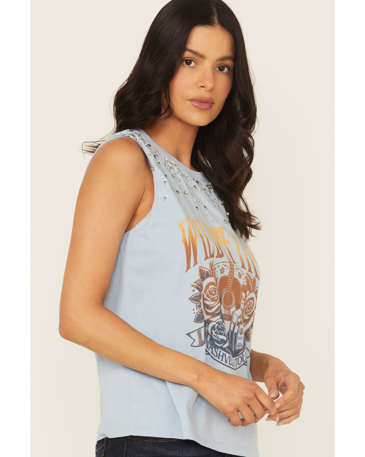 Image #2 - Idyllwind Women's Wild Fire Embellished Sleeveless Graphic Tank, Light Blue, hi-res