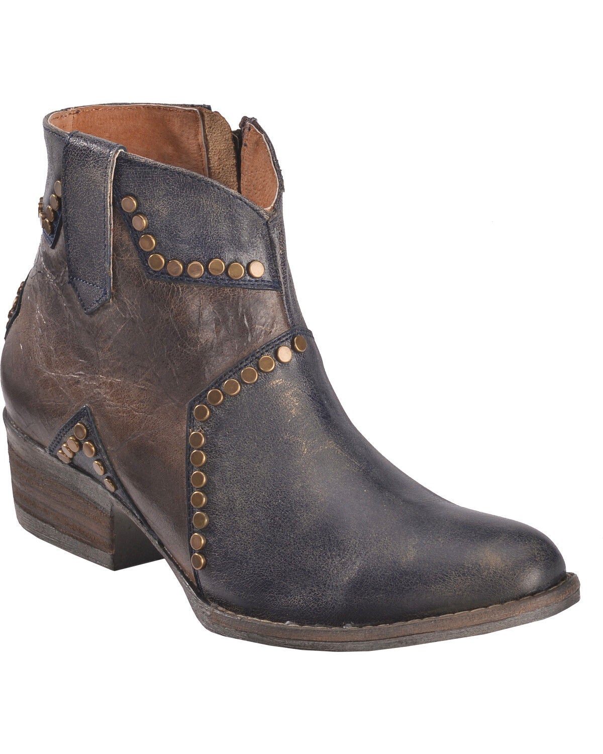 Circle G Women's Studded Star Inlay Booties - Round Toe, Blue, hi-res
