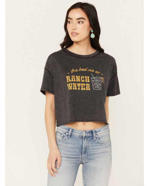 White Crow Women's You Had Me At Ranch Water Short Sleeve Cropped Graphic Tee, Black, hi-res
