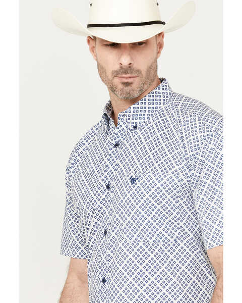 Image #2 - Cowboy Hardware Men's Wild Gem Geo Print Short Sleeve Button Down Western Shirt, Blue, hi-res