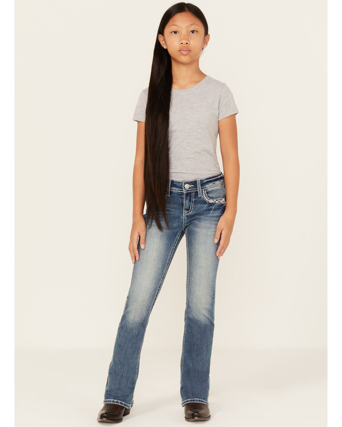 Image #3 - Grace In LA Girls' Medium Wash Dreamcatcher Bootcut Stretch Denim Jeans, Blue, hi-res