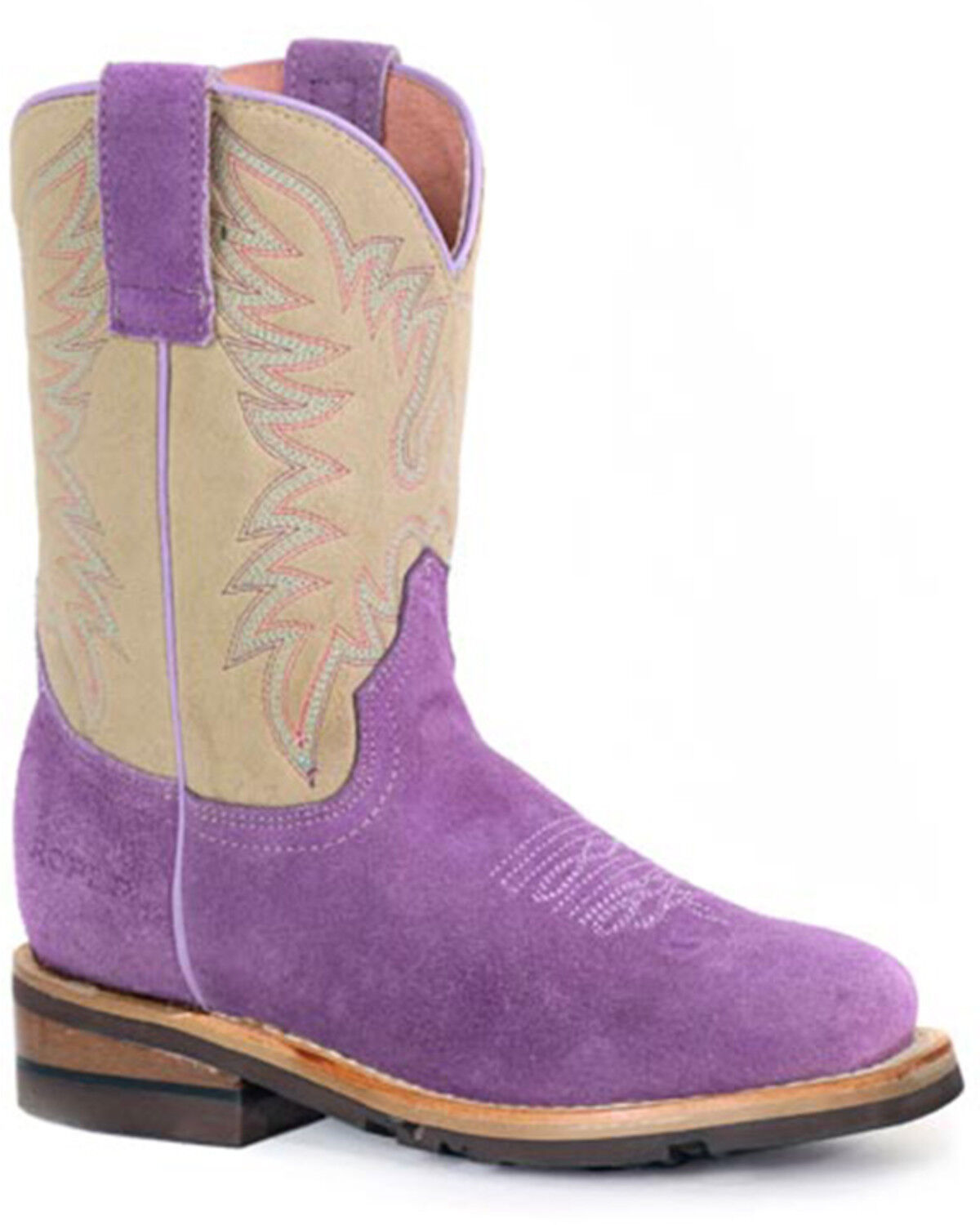 Image #1 - Roper Girls' Willa Suede Western Boots - Broad Square Toe, Purple, hi-res