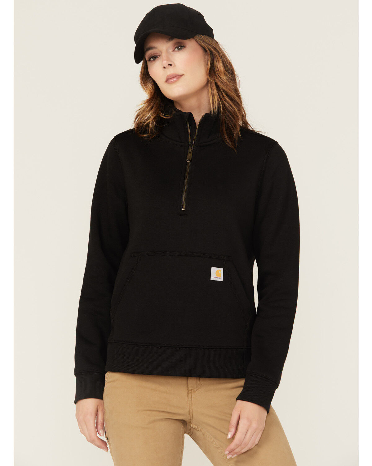 Image #1 - Carhartt Women's Relaxed Fit Midweight Half-Zip Pullover, Black, hi-res