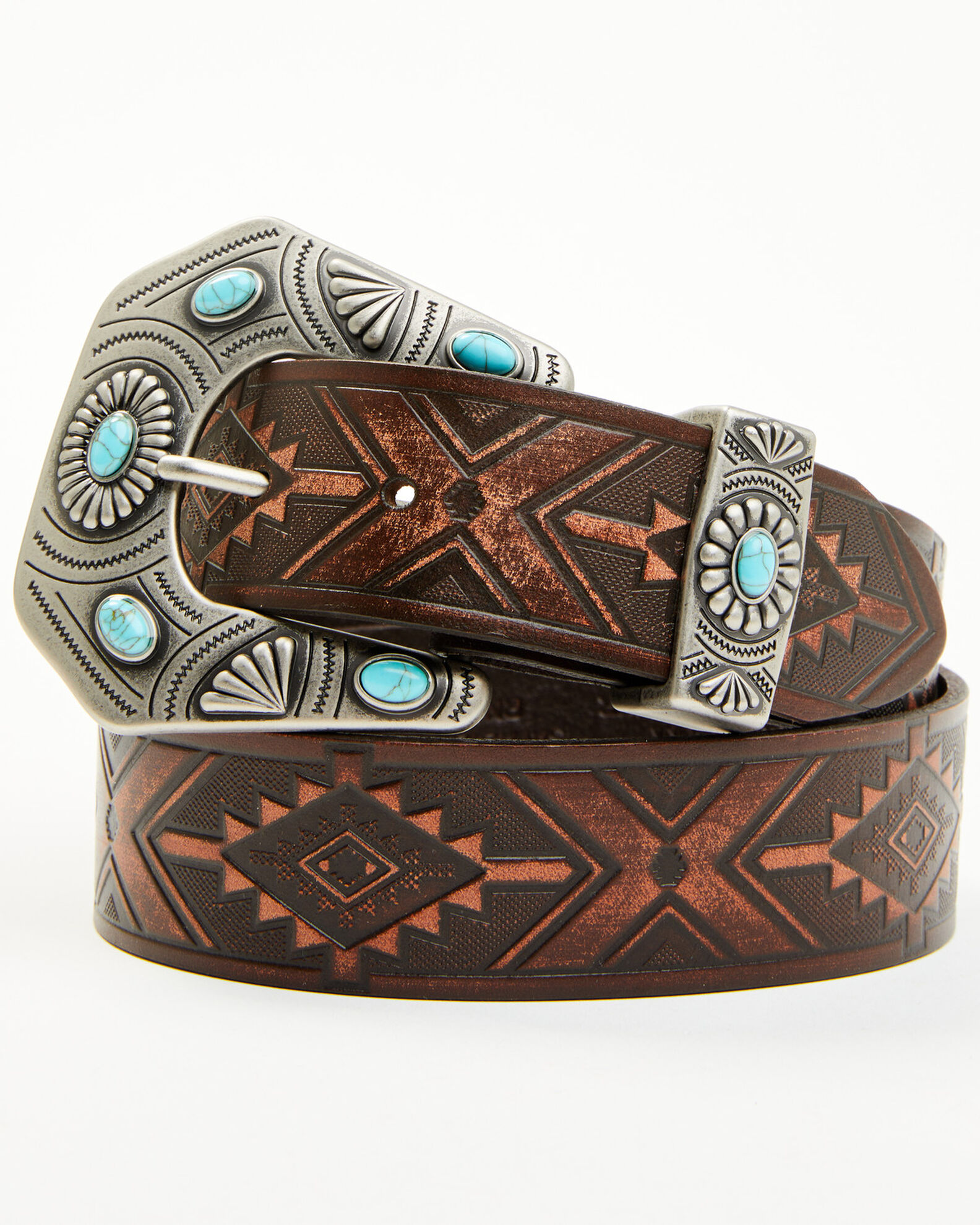 Product Name: Shyanne Women's Stone Buckle Southwestern Print Embossed Belt