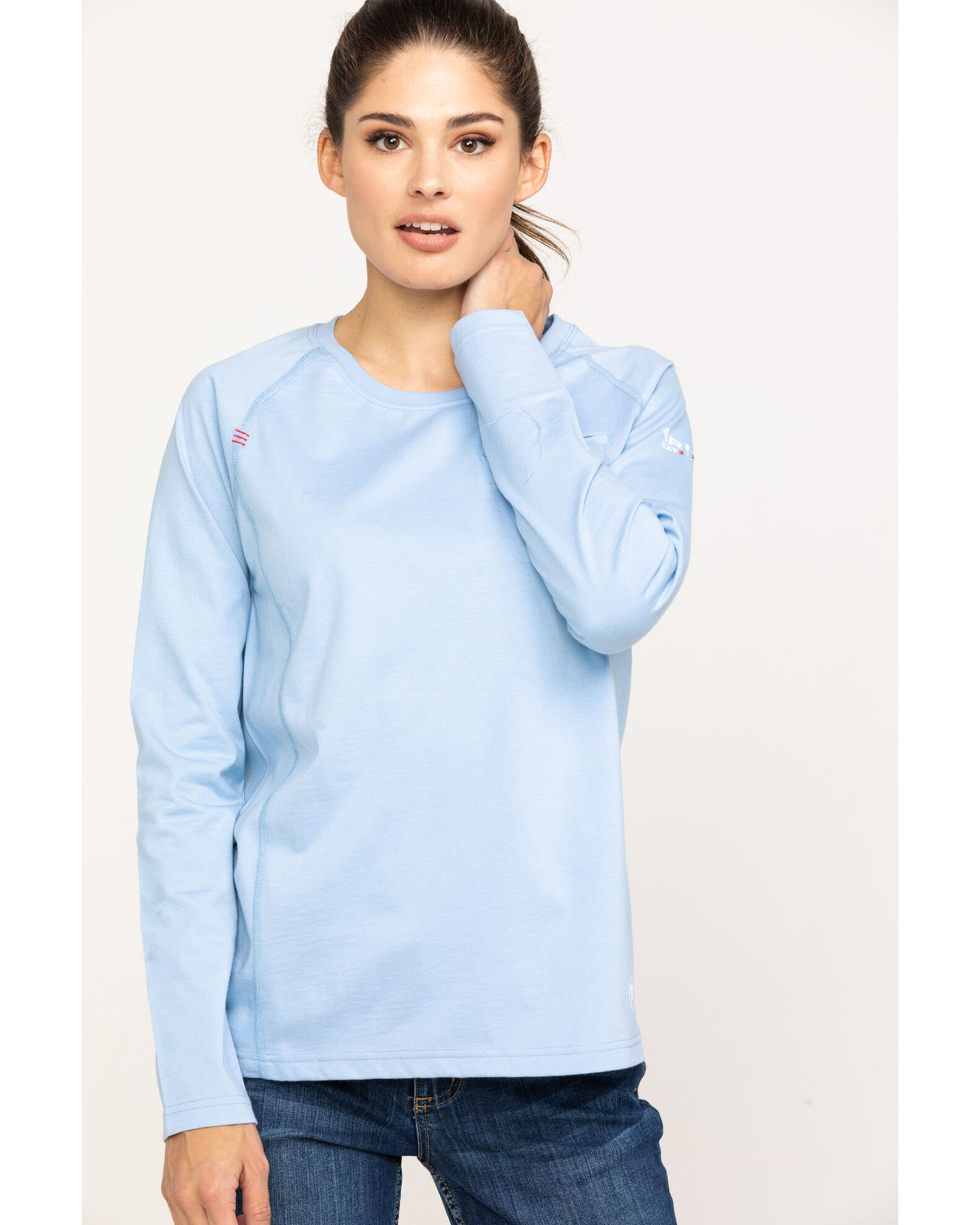 Image #1 - Ariat Women's FR Air Crew Long Sleeve Work Shirt, Blue, hi-res