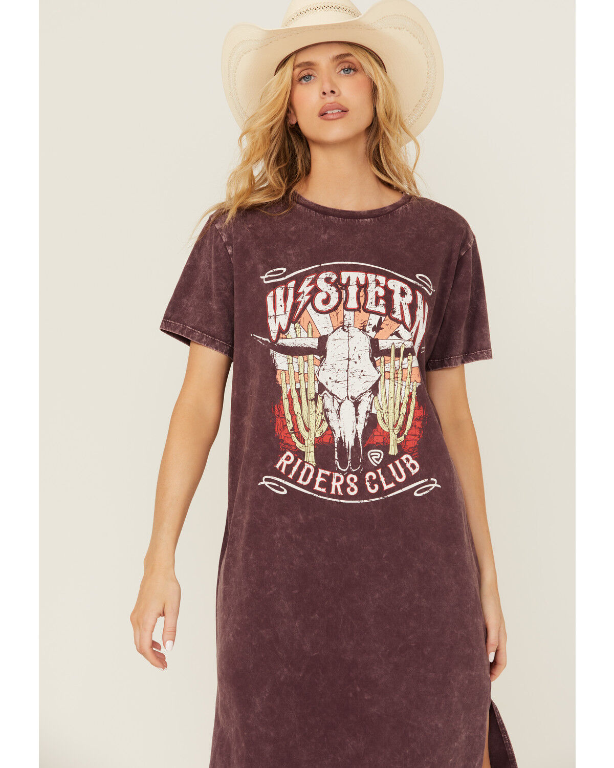 Image #2 - Rock & Roll Denim Women's Graphic Short Sleeve Maxi Dress, Purple, hi-res
