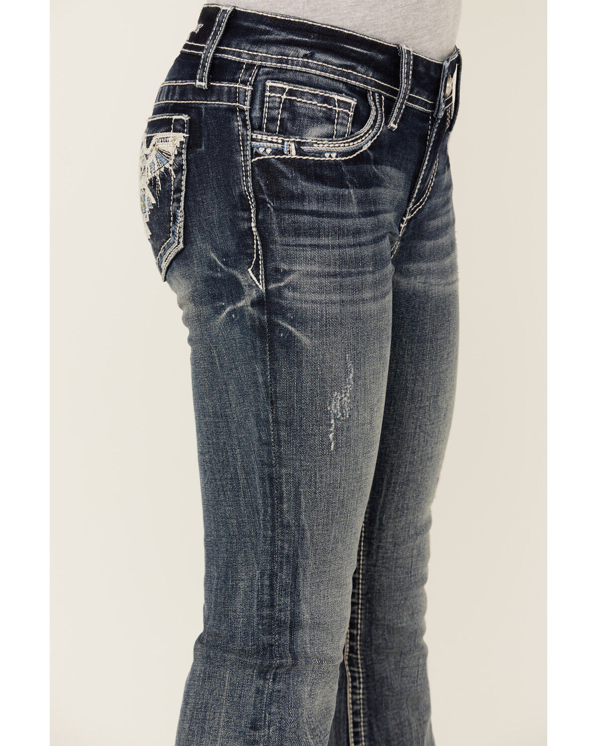 Image #4 - Grace in LA Girls' Medium Wash Thunderbird Pocket Bootcut Stretch Denim Jeans, Medium Wash, hi-res