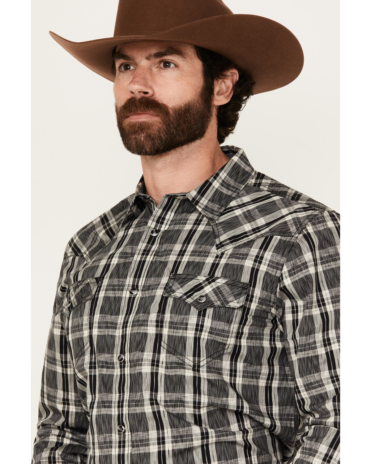 Image #2 - Cody James Men's Denton Plaid Print Long Sleeve Snap Western Shirt, Black, hi-res
