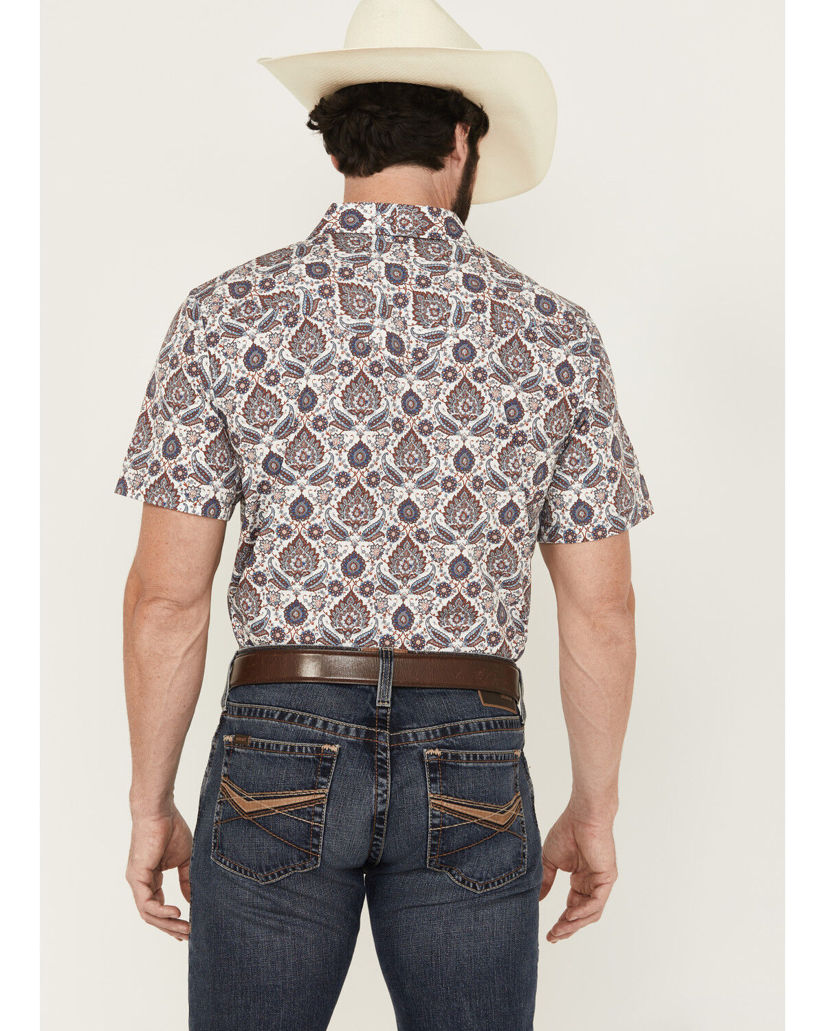 Image #4 - Gibson Trading Co Men's Grand Finale Floral Paisley Print Short Sleeve Snap Western Shirt, White, hi-res