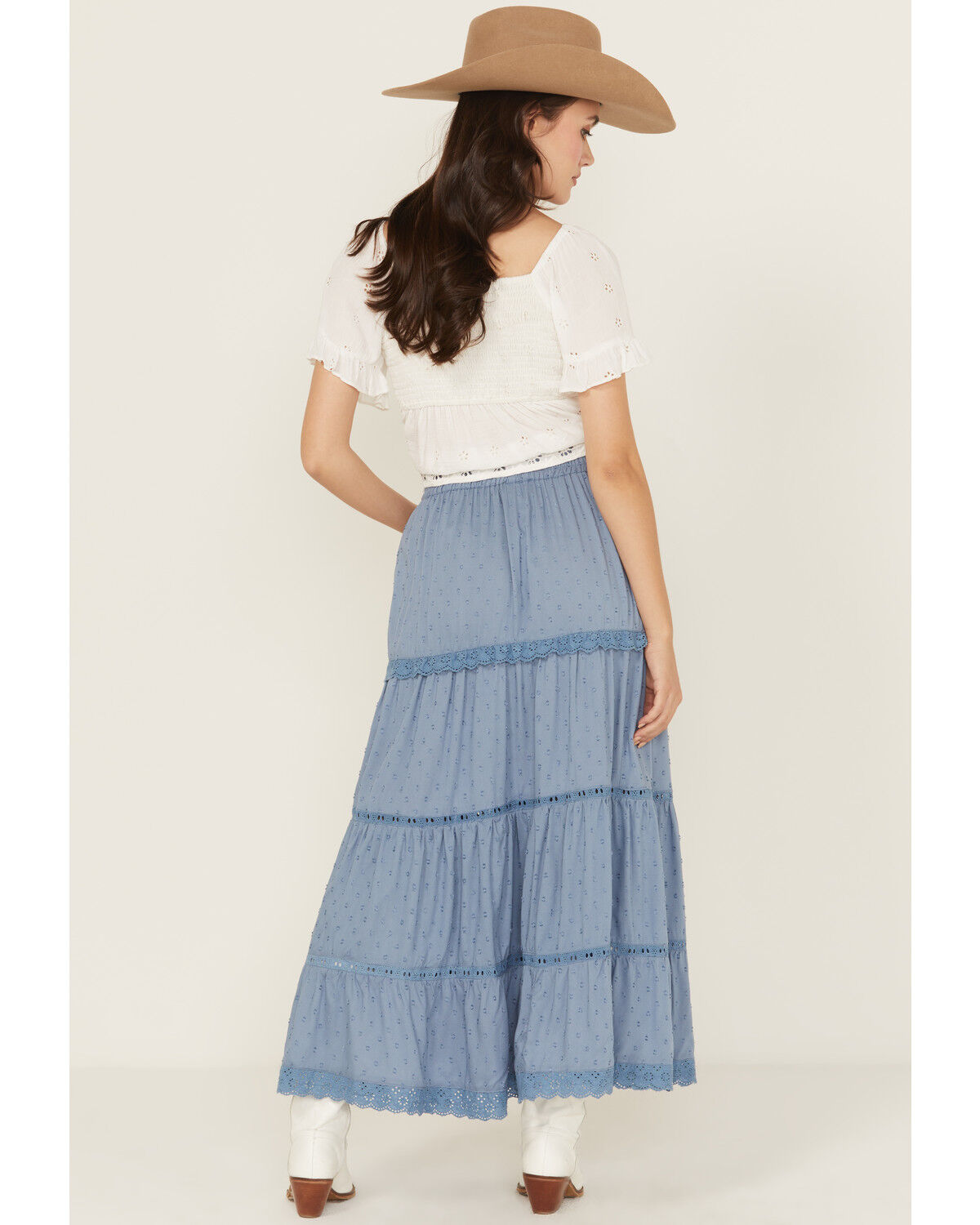 Image #3 - Angie Women's Crochet Trim Tiered Skirt, Blue, hi-res