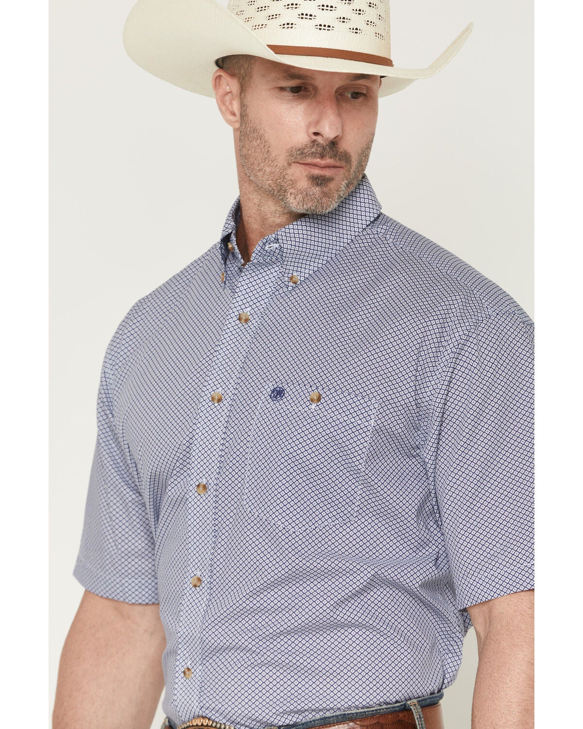 Image #2 - Wrangler Men's Classics Geo Print Short Sleeve Button-Down Western Shirt, Blue, hi-res