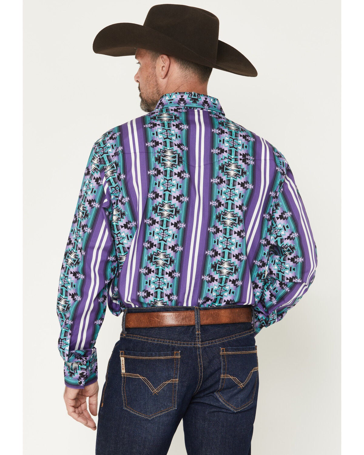 Image #4 - Wrangler Men's Checotah Southwestern Print Long Sleeve Snap Western Shirt, Purple, hi-res