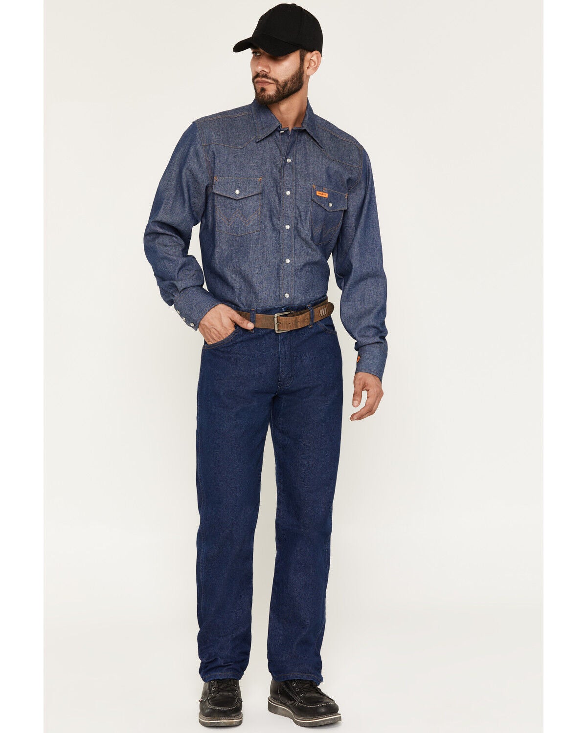 Wrangler Men's FR Original Fit Work Jeans, Denim, hi-res