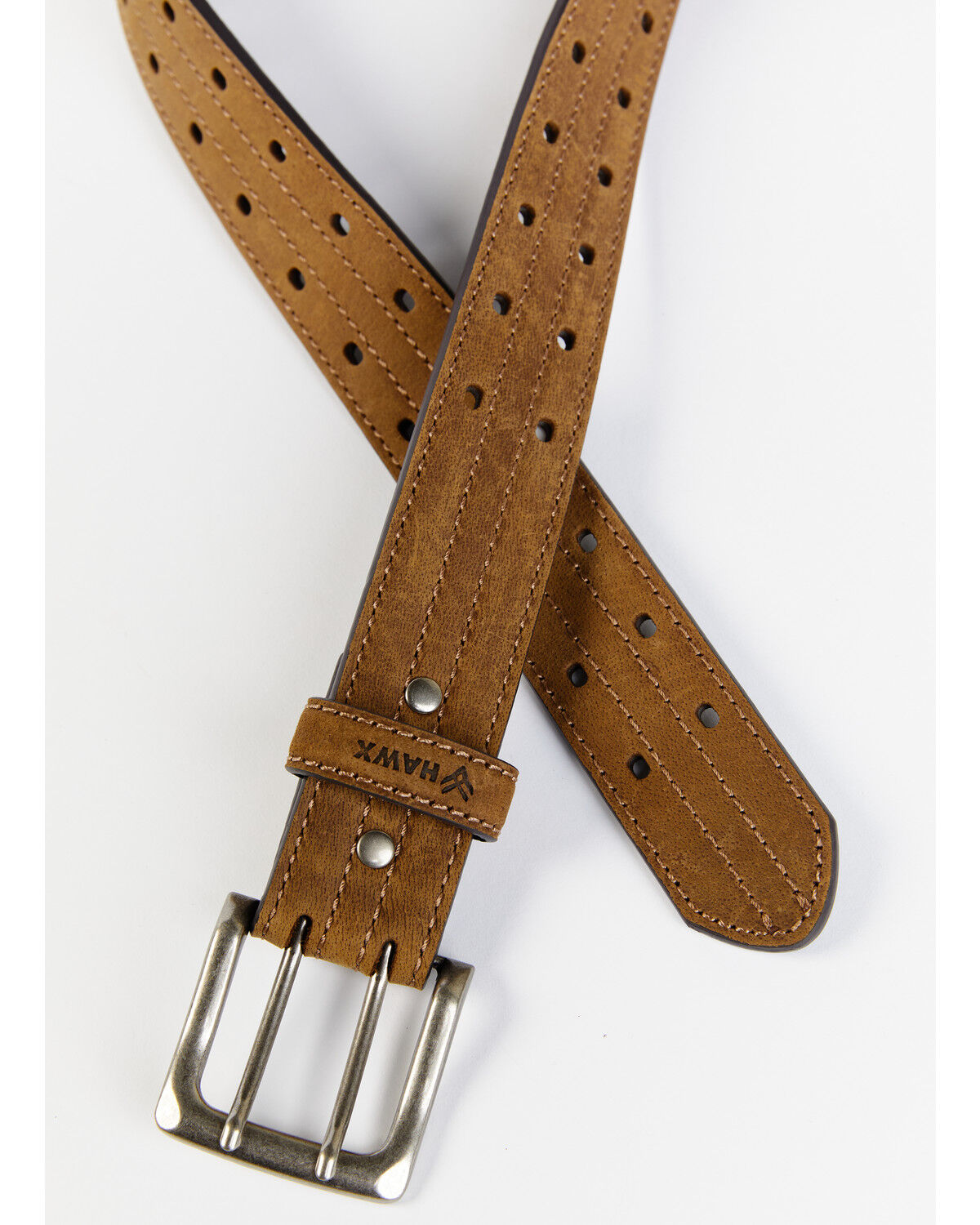 Image #2 - Hawx Men's Double Prong Reinforced Leather Belt, Medium Brown, hi-res
