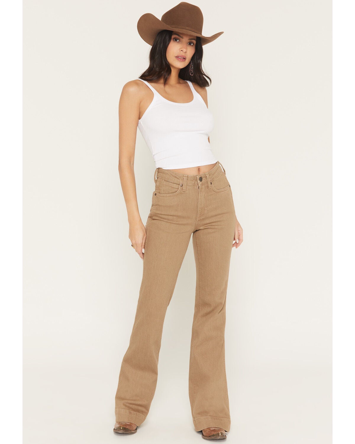 Image #1 - Wrangler Retro Women's Emersyn Bailey High Rise Trouser Stretch Denim Jeans, Tan, hi-res