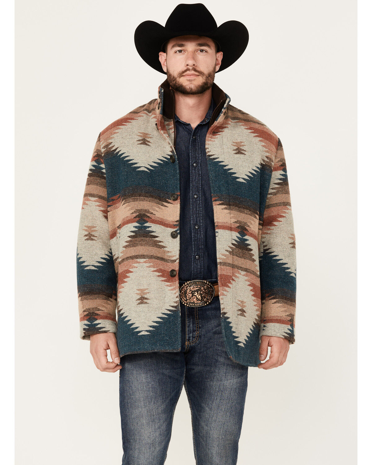 Image #1 - Cripple Creek Men's Southwestern Print Wool Jacket, Tan, hi-res