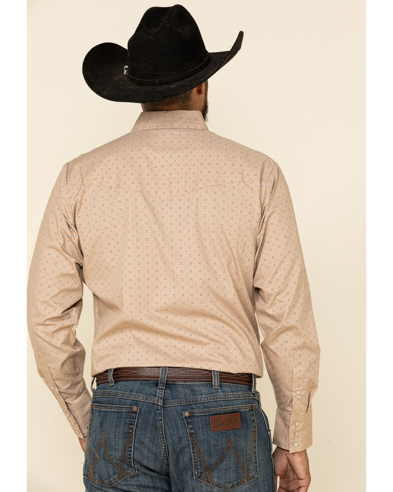Ely Walker Men's Khaki Small Geo Print Long Sleeve Western Shirt , Beige/khaki, hi-res