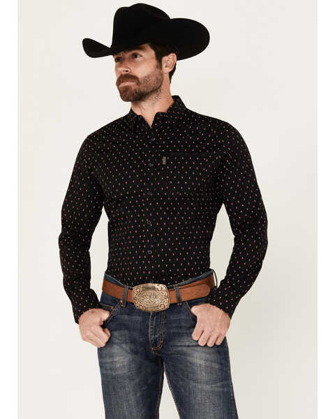 Ariat Men's Merrick Printed Long Sleeve Button-Down Stretch Western Shirt , Black, hi-res