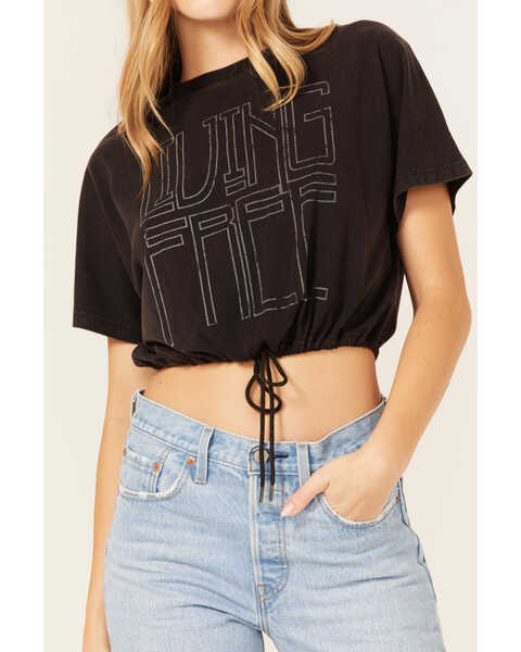 Image #3 - Cleo + Wolf Women's Living Free Graphic Drawcord Crop Tee , Black, hi-res