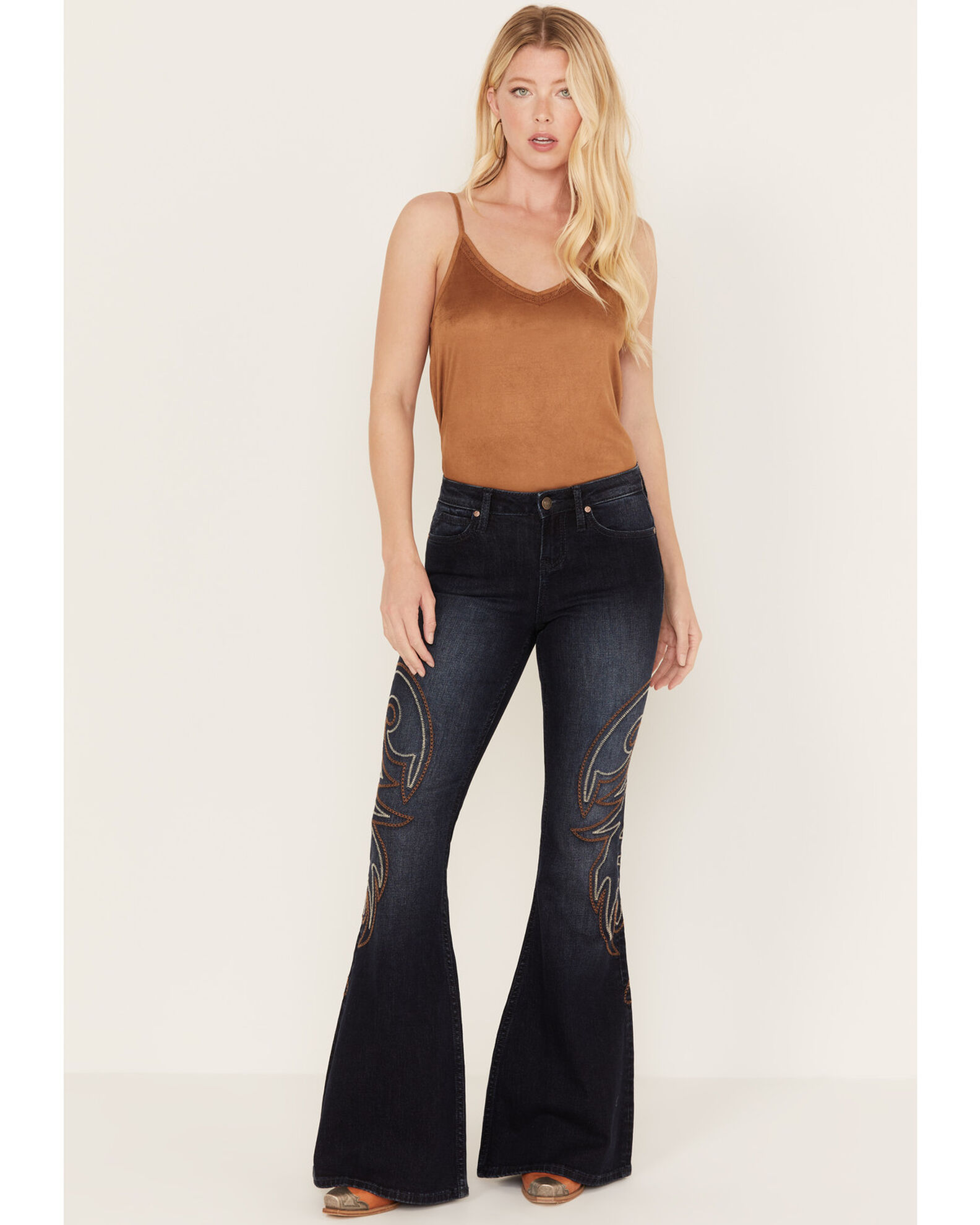 Embroidered discount flare jeans