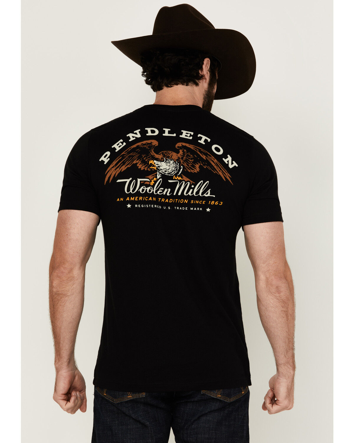 Image #1 - Pendleton Men's Boot Barn Exclusive Eagle Logo Short Sleeve Graphic T-Shirt, Black, hi-res