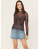 Image #1 - Blue B Women's Cowboy Conversation Print Long Sleeve Mesh Shirt, Brown, hi-res