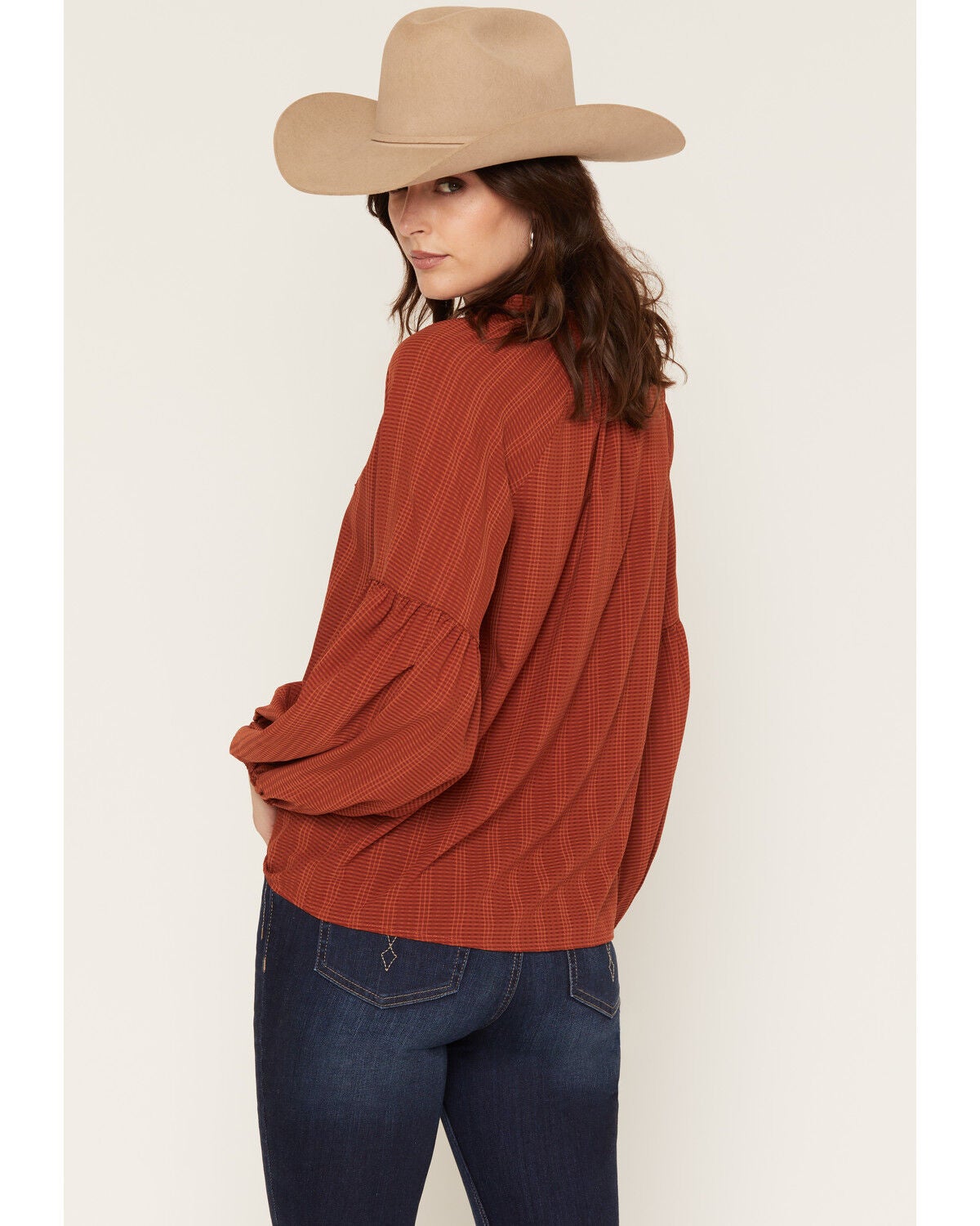 Image #4 - Lovestitch Women's Long Sleeve Button-Down Peasant Blouse, Rust Copper, hi-res
