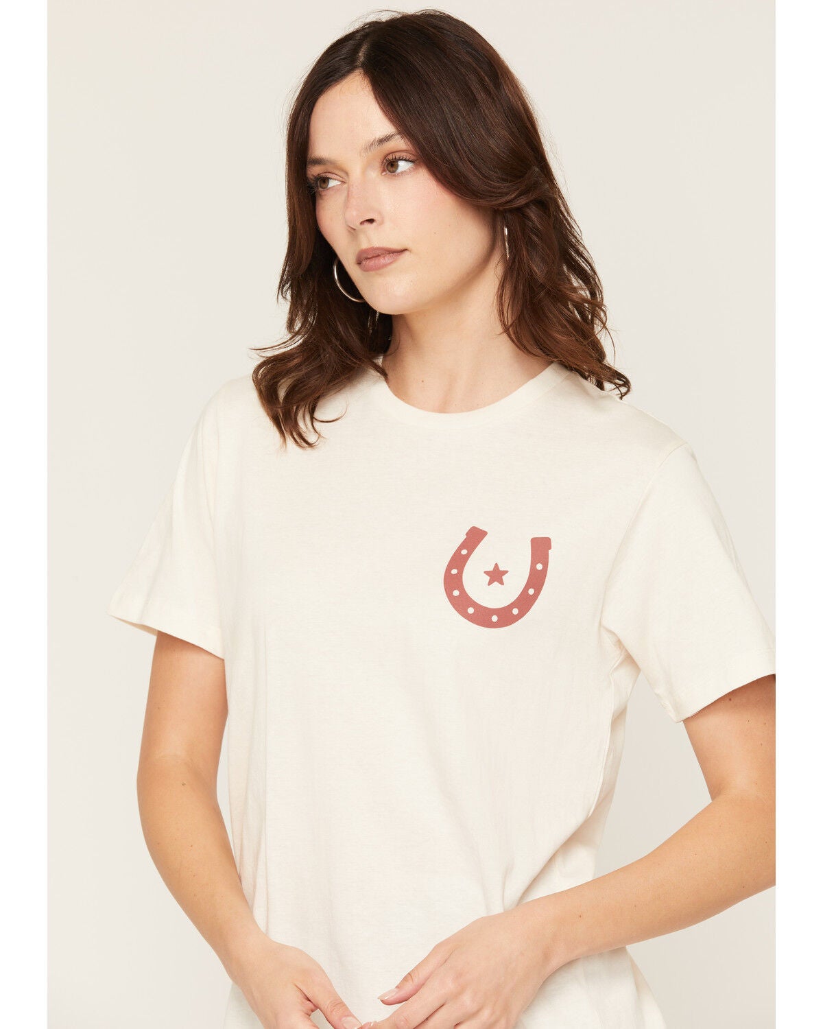 Image #3 - Cowgirl Up Women's Horseshoe Short Sleeve Graphic Tee, Cream, hi-res