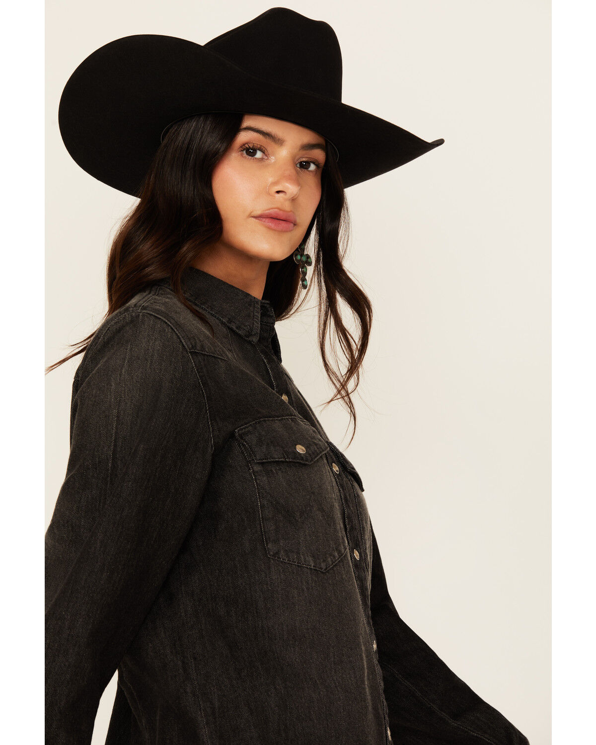 Image #2 - Wrangler Retro Women's Long Sleeve Snap Denim Western Shirt, Black, hi-res