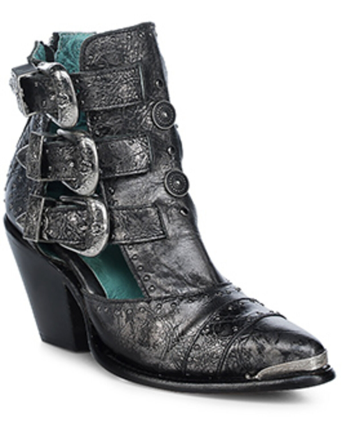 Image #1 - Corral Women's Studded Metallic Fashion Booties - Round Toe, Silver, hi-res