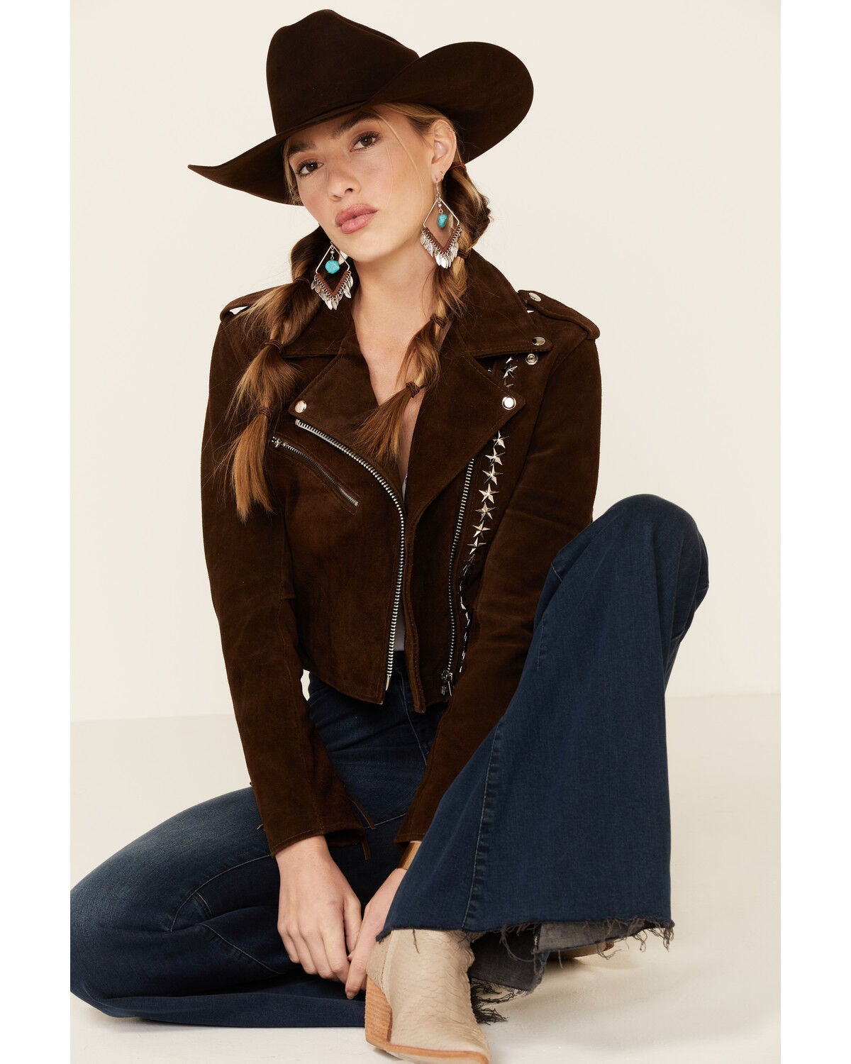 Image #1 - Understated Leather Women's Tan Paris Texas Star Studded Jacket , , hi-res
