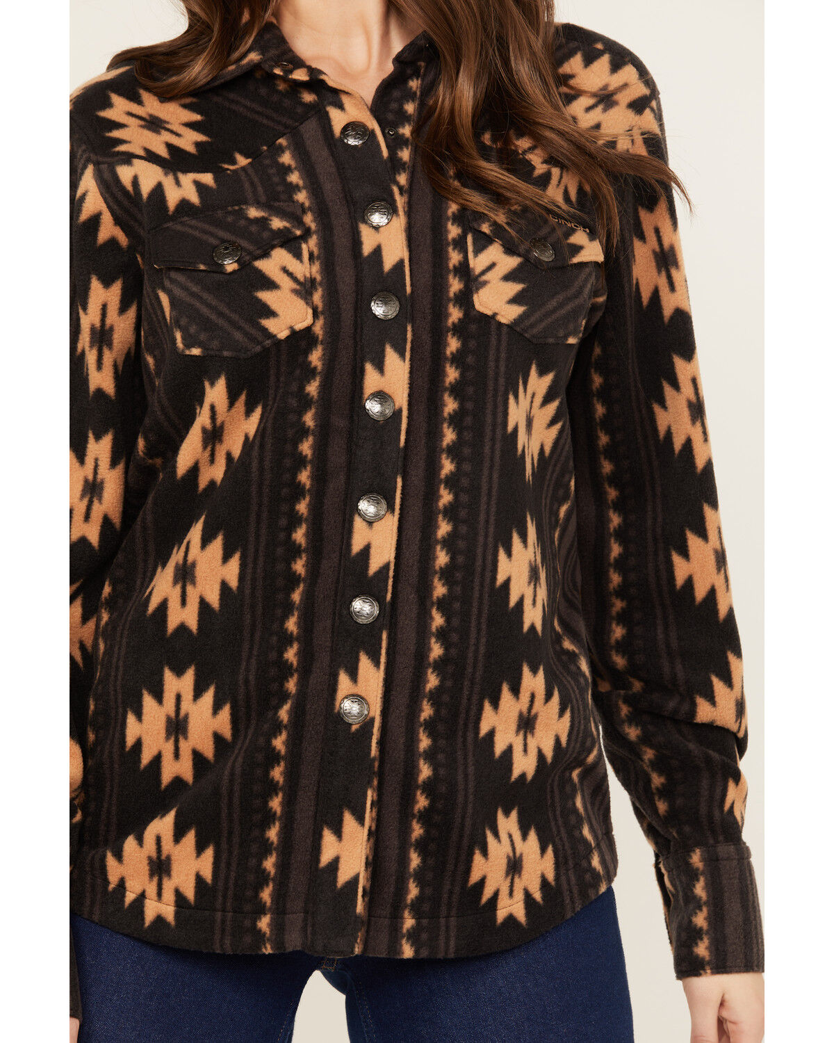 Image #3 - Cinch Women's Southwestern Print Polar Fleece Shacket, Black, hi-res
