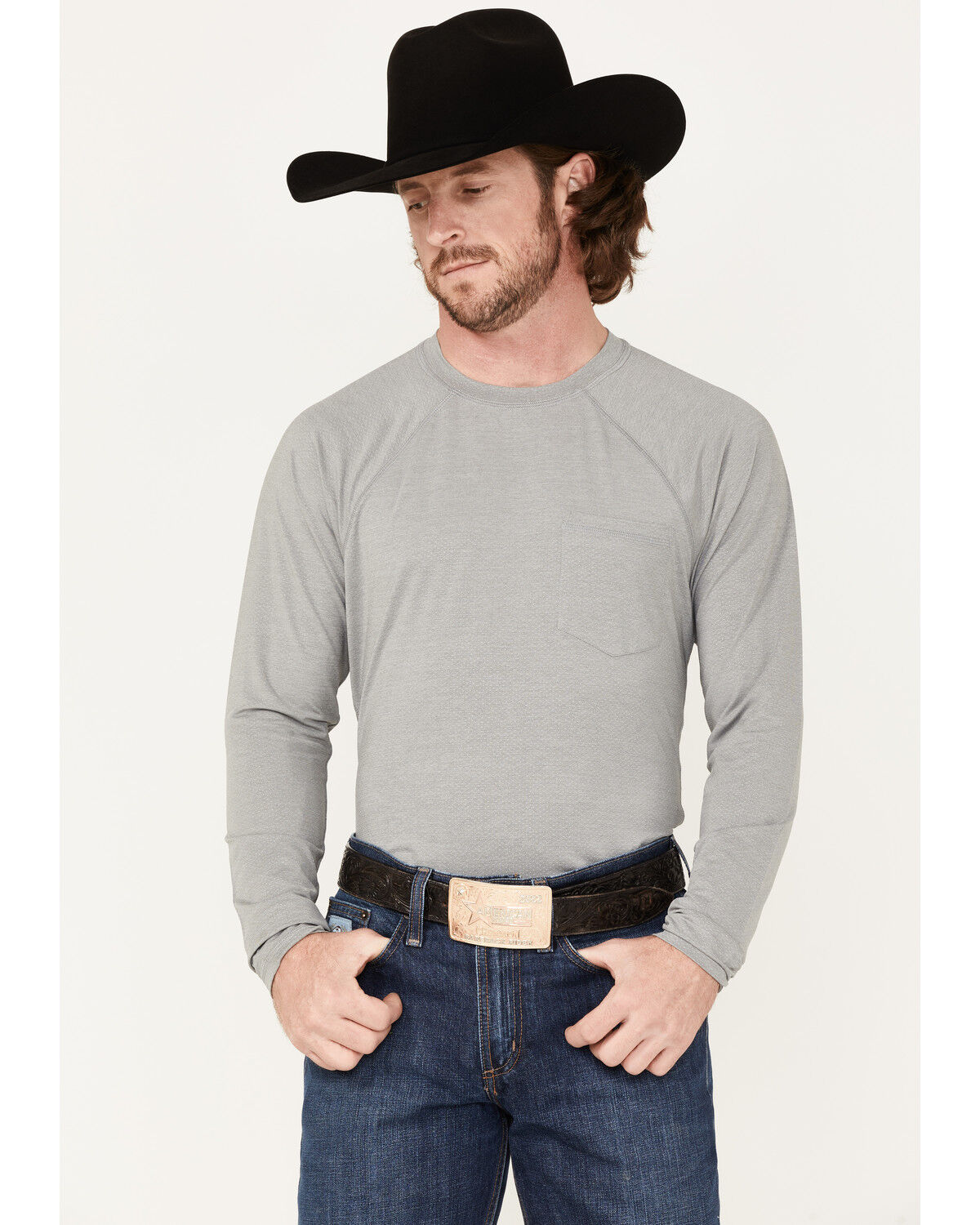 Image #1 - RANK 45® Men's Solid Performance Long Sleeve T-Shirt, Charcoal, hi-res