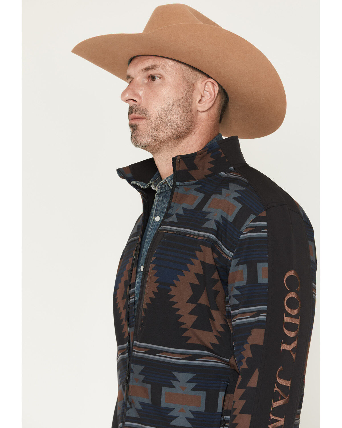 Image #2 - Cody James Men's Southwestern Print Softshell Jacket, Black, hi-res