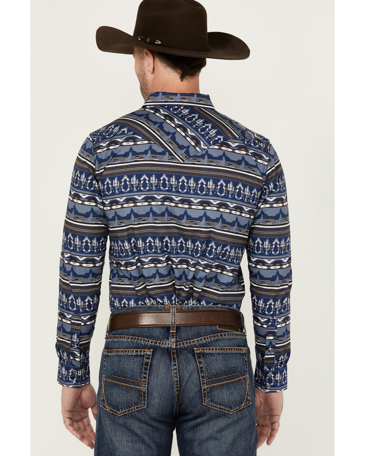 Image #4 - Cody James Men's Coyote Trail Southwestern Print Long Sleeve Snap Western Shirt, Light Blue, hi-res
